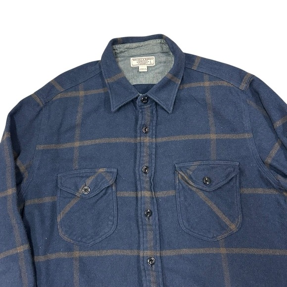 Wallace‎ Barnes Flannel Shirt Men's Large Window Pane Blue Heavyweight Button Up - Picture 1 of 8